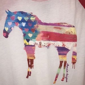 Horse tee t-shirt red 3/4 length sleeves